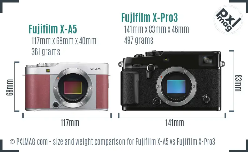 Fujifilm X-A5 vs Fujifilm X-Pro3 size comparison