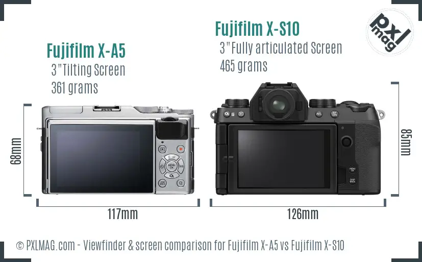 Fujifilm X-A5 vs Fujifilm X-S10 Screen and Viewfinder comparison
