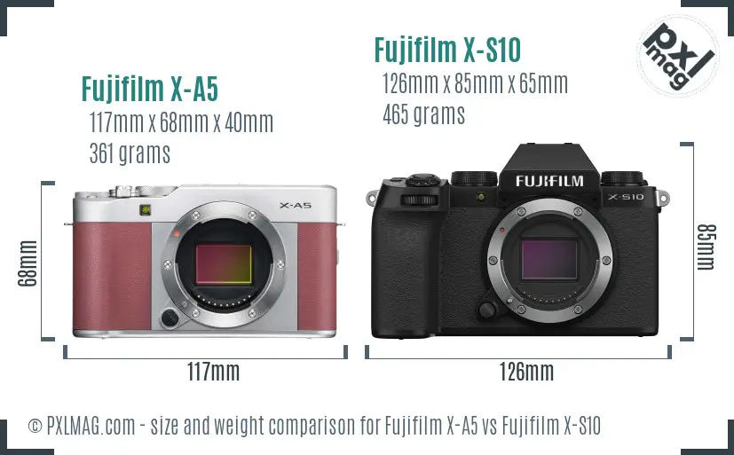 Fujifilm X-A5 vs Fujifilm X-S10 size comparison