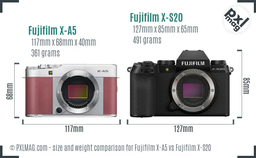 Fujifilm X-A5 vs Fujifilm X-S20 size comparison