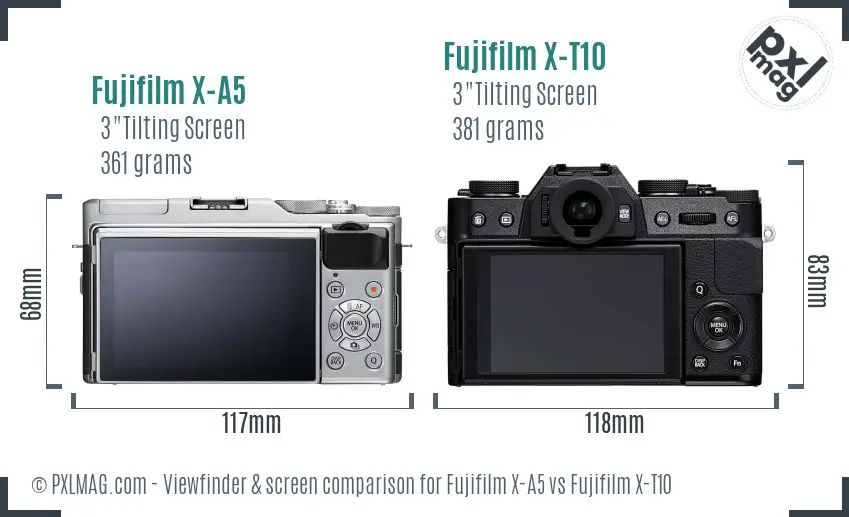 Fujifilm X-A5 vs Fujifilm X-T10 Screen and Viewfinder comparison