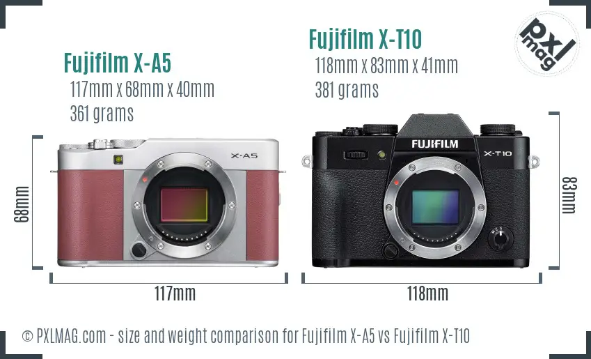 Fujifilm X-A5 vs Fujifilm X-T10 size comparison