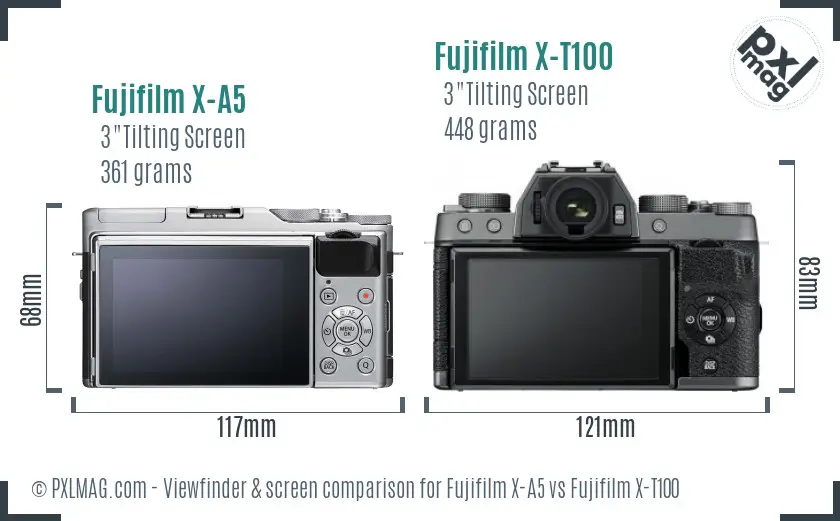 Fujifilm X-A5 vs Fujifilm X-T100 Screen and Viewfinder comparison