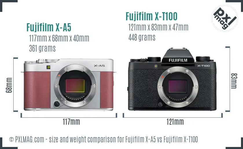 Fujifilm X-A5 vs Fujifilm X-T100 size comparison