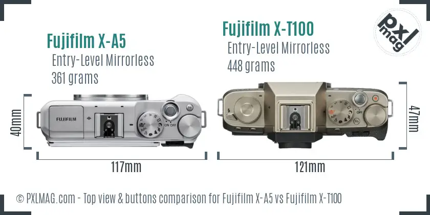 Fujifilm X-A5 vs Fujifilm X-T100 top view buttons comparison