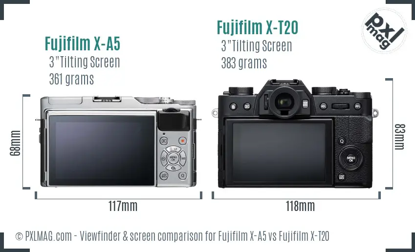 Fujifilm X-A5 vs Fujifilm X-T20 Screen and Viewfinder comparison