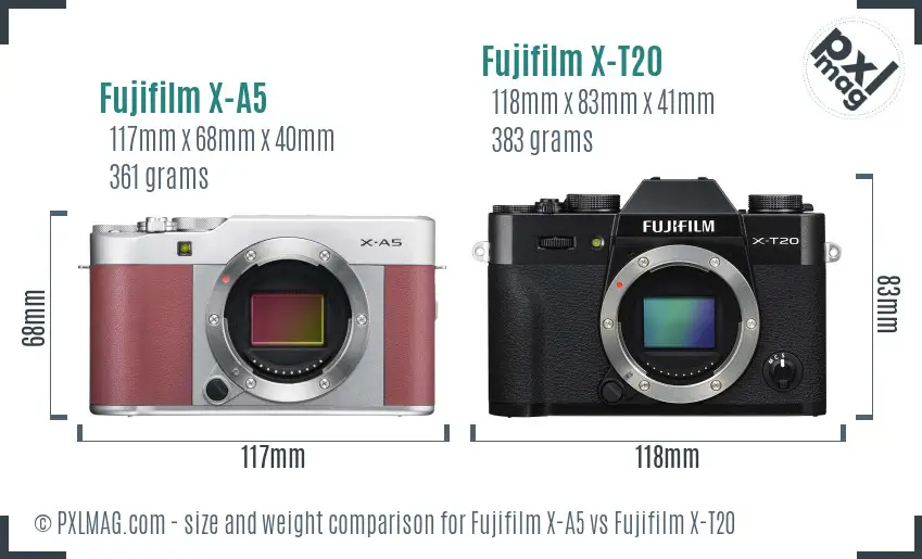 Fujifilm X-A5 vs Fujifilm X-T20 size comparison
