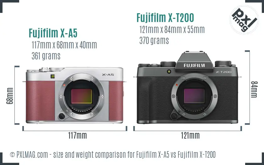 Fujifilm X-A5 vs Fujifilm X-T200 size comparison