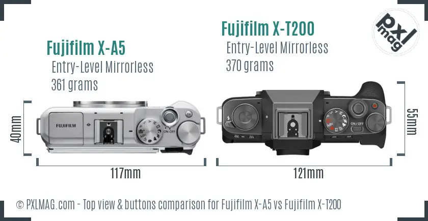 Fujifilm X-A5 vs Fujifilm X-T200 top view buttons comparison