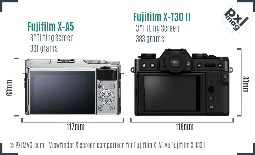 Fujifilm X-A5 vs Fujifilm X-T30 II Screen and Viewfinder comparison