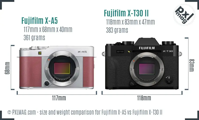 Fujifilm X-A5 vs Fujifilm X-T30 II size comparison