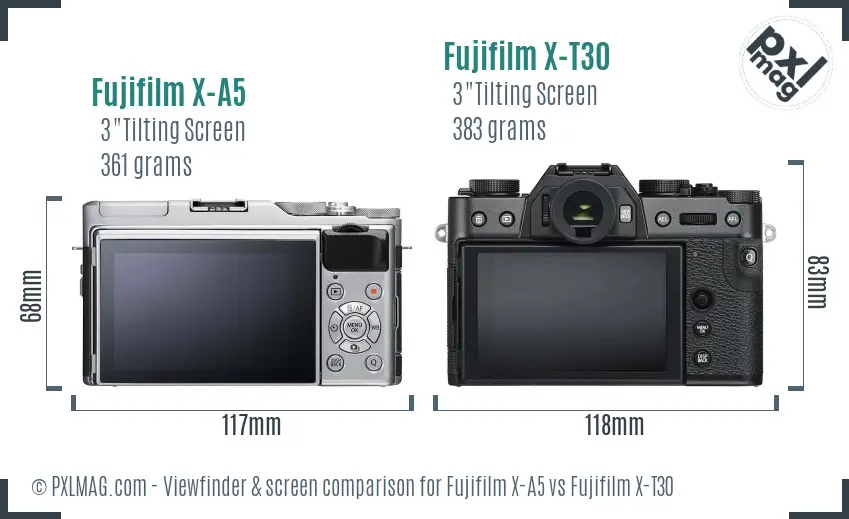 Fujifilm X-A5 vs Fujifilm X-T30 Screen and Viewfinder comparison