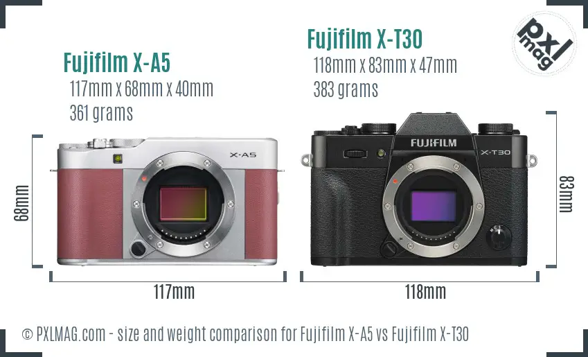 Fujifilm X-A5 vs Fujifilm X-T30 size comparison