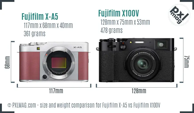 Fujifilm X-A5 vs Fujifilm X100V size comparison