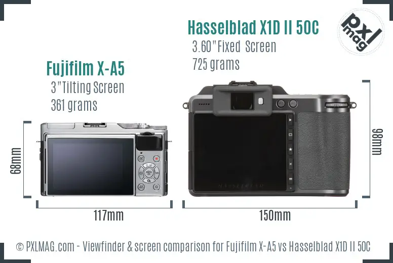 Fujifilm X-A5 vs Hasselblad X1D II 50C Screen and Viewfinder comparison Fujifilm X-A5 vs Hasselblad X1D II 50C Screen and Viewfinder comparison
