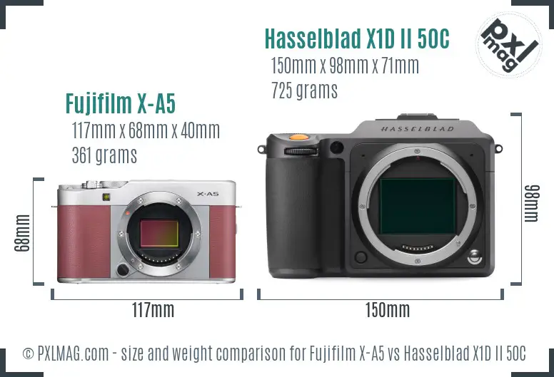 Fujifilm X-A5 vs Hasselblad X1D II 50C size comparison Fujifilm X-A5 vs Hasselblad X1D II 50C size comparison