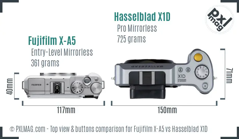 Fujifilm X-A5 vs Hasselblad X1D top view buttons comparison