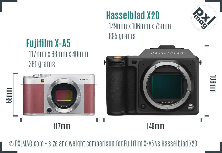 Fujifilm X-A5 vs Hasselblad X2D size comparison