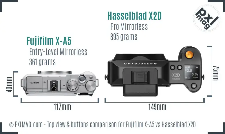 Fujifilm X-A5 vs Hasselblad X2D top view buttons comparison