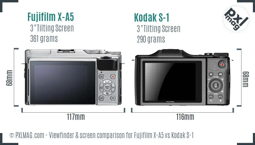 Fujifilm X-A5 vs Kodak S-1 Screen and Viewfinder comparison