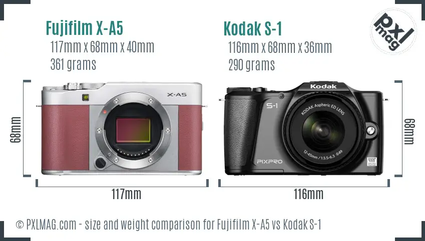 Fujifilm X-A5 vs Kodak S-1 size comparison