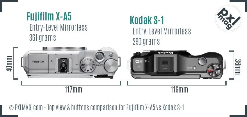 Fujifilm X-A5 vs Kodak S-1 top view buttons comparison