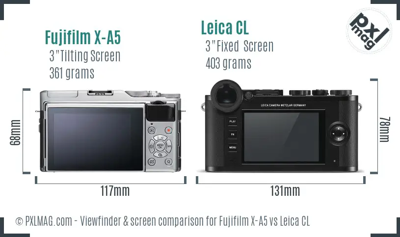 Fujifilm X-A5 vs Leica CL Screen and Viewfinder comparison