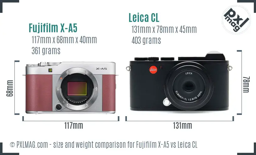 Fujifilm X-A5 vs Leica CL size comparison