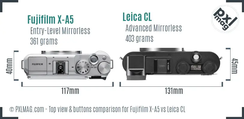 Fujifilm X-A5 vs Leica CL top view buttons comparison