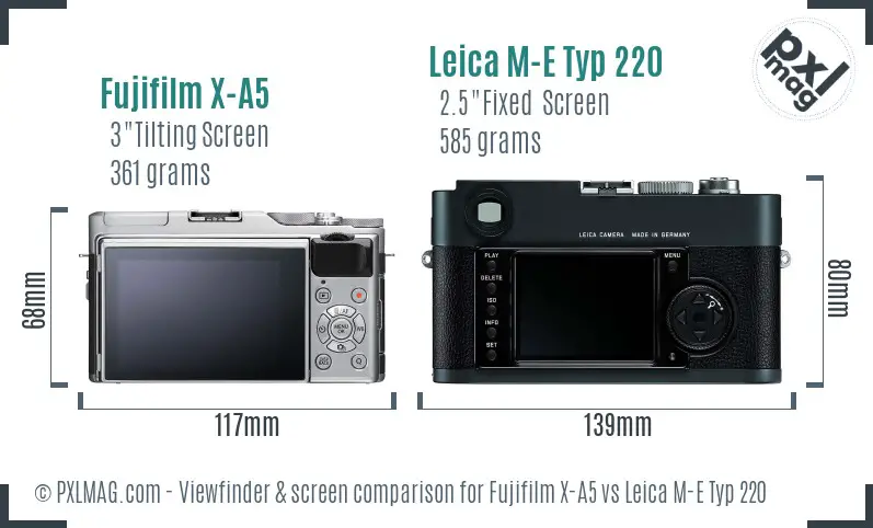 Fujifilm X-A5 vs Leica M-E Typ 220 Screen and Viewfinder comparison