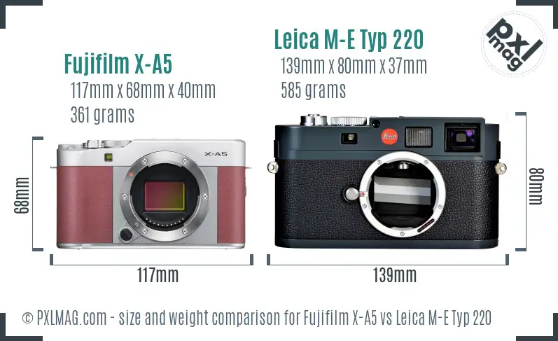 Fujifilm X-A5 vs Leica M-E Typ 220 size comparison