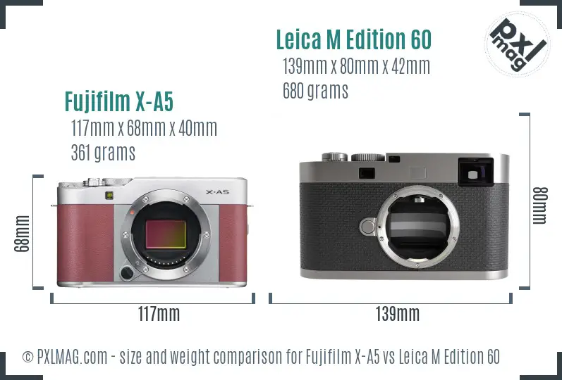 Fujifilm X-A5 vs Leica M Edition 60 size comparison