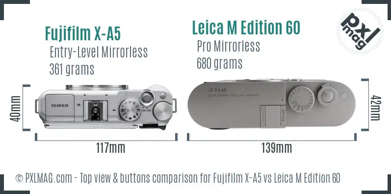 Fujifilm X-A5 vs Leica M Edition 60 top view buttons comparison