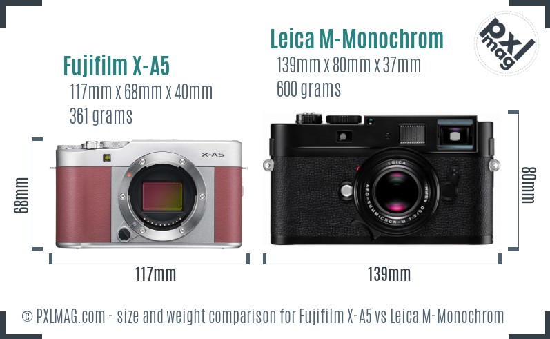 Fujifilm X-A5 vs Leica M-Monochrom size comparison