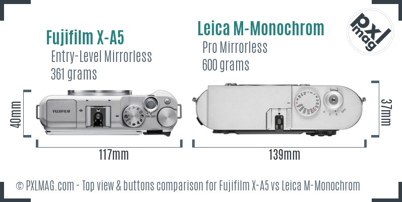 Fujifilm X-A5 vs Leica M-Monochrom top view buttons comparison