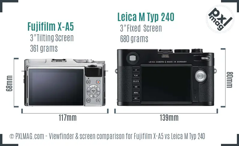 Fujifilm X-A5 vs Leica M Typ 240 Screen and Viewfinder comparison