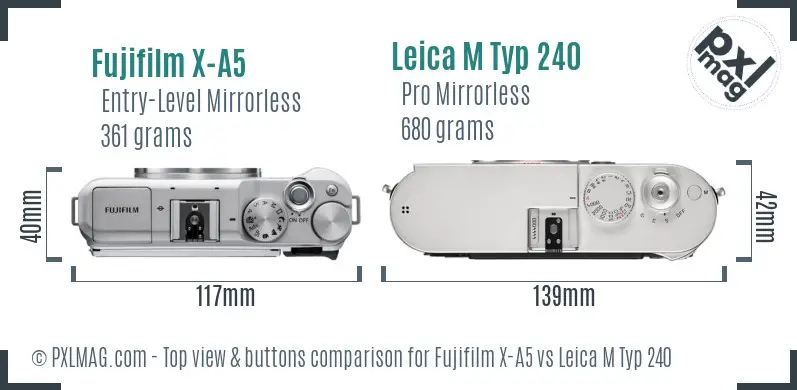 Fujifilm X-A5 vs Leica M Typ 240 top view buttons comparison