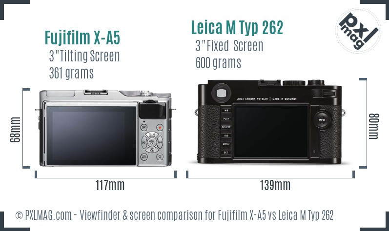 Fujifilm X-A5 vs Leica M Typ 262 Screen and Viewfinder comparison