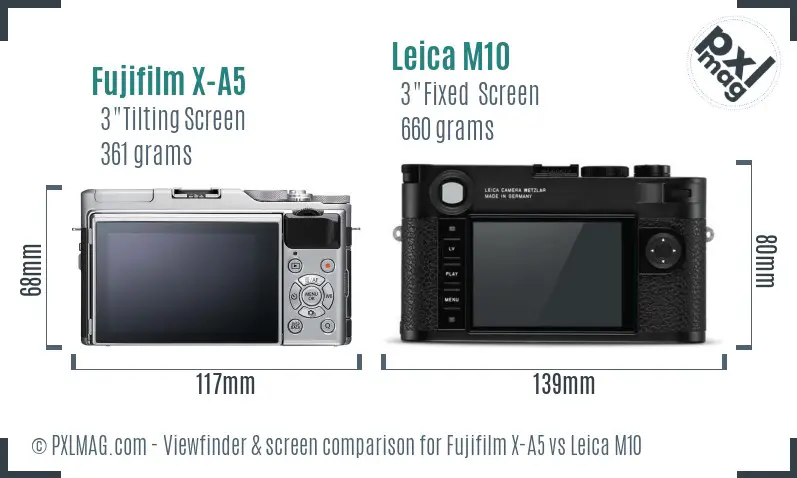 Fujifilm X-A5 vs Leica M10 Screen and Viewfinder comparison