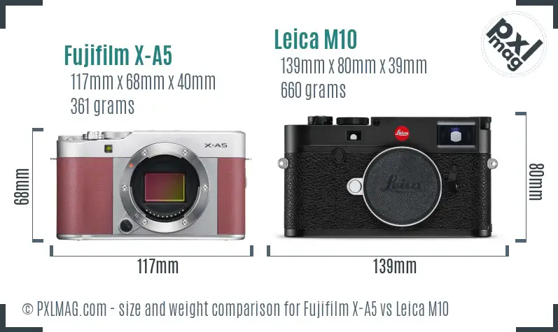 Fujifilm X-A5 vs Leica M10 size comparison