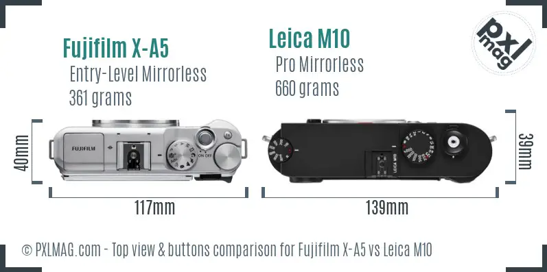 Fujifilm X-A5 vs Leica M10 top view buttons comparison