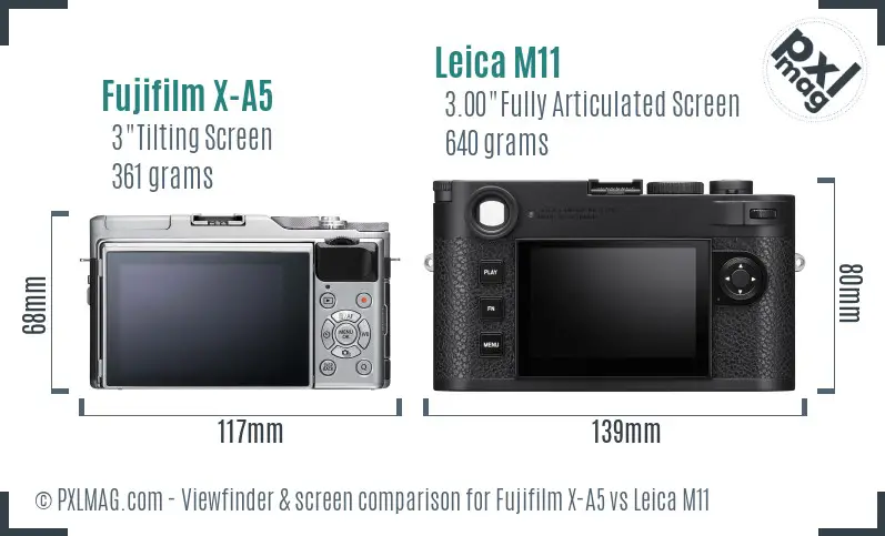 Fujifilm X-A5 vs Leica M11 Screen and Viewfinder comparison