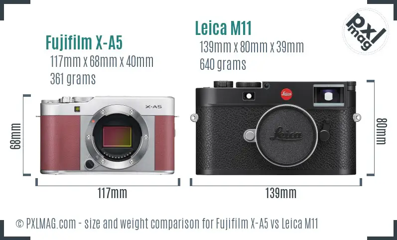 Fujifilm X-A5 vs Leica M11 size comparison