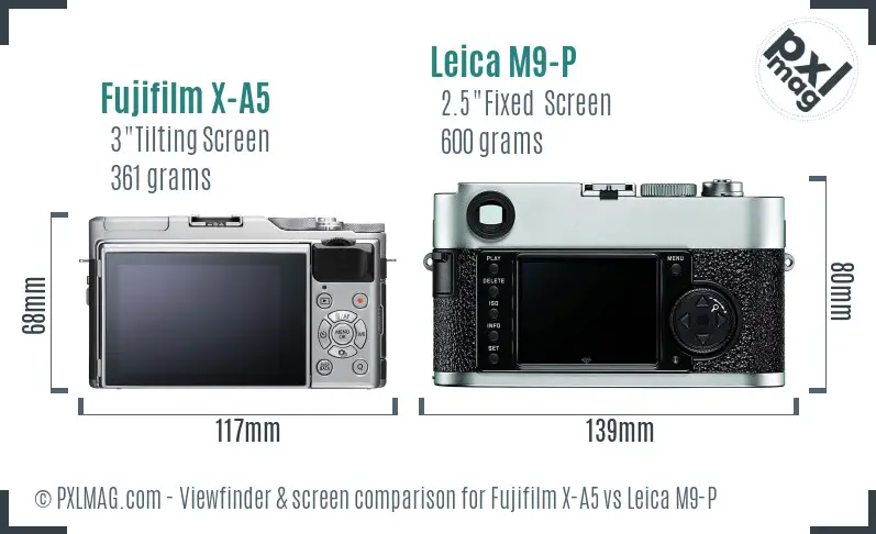 Fujifilm X-A5 vs Leica M9-P Screen and Viewfinder comparison
