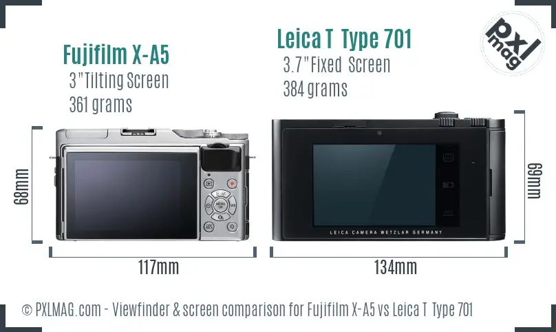 Fujifilm X-A5 vs Leica T  Type 701 Screen and Viewfinder comparison