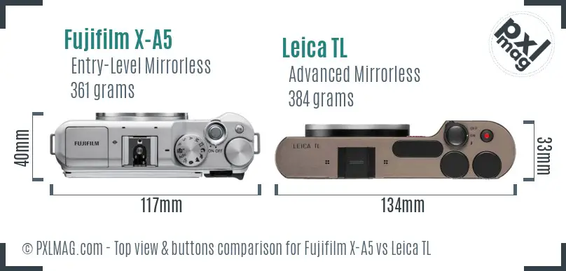 Fujifilm X-A5 vs Leica TL top view buttons comparison Fujifilm X-A5 vs Leica TL top view buttons comparison