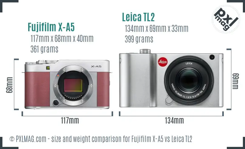 Fujifilm X-A5 vs Leica TL2 size comparison