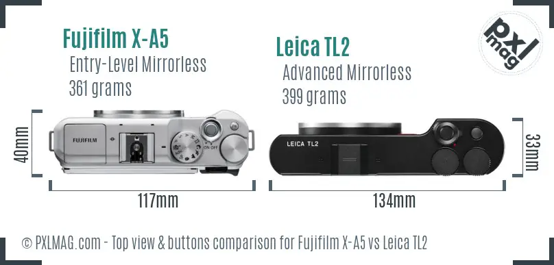 Fujifilm X-A5 vs Leica TL2 top view buttons comparison