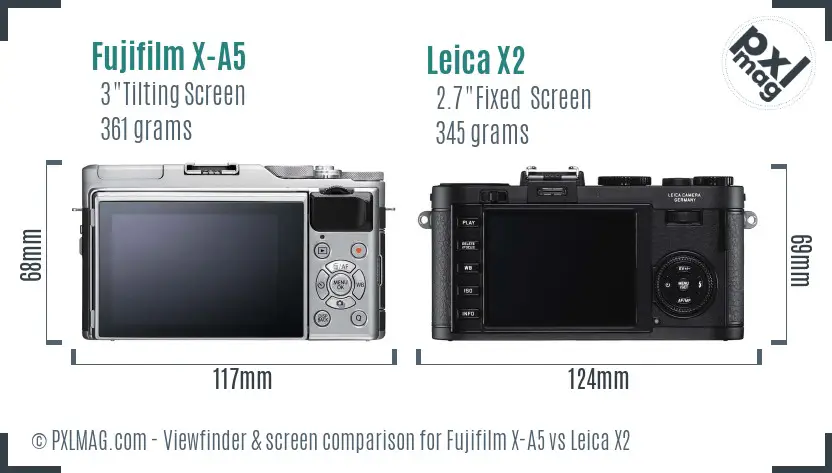 Fujifilm X-A5 vs Leica X2 Screen and Viewfinder comparison Fujifilm X-A5 vs Leica X2 Screen and Viewfinder comparison