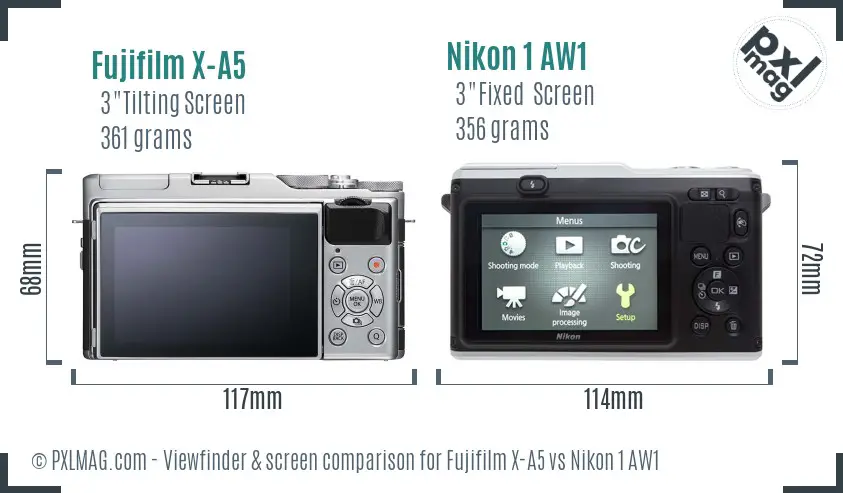 Fujifilm X-A5 vs Nikon 1 AW1 Screen and Viewfinder comparison